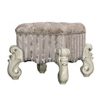 ACME 21138 Versailles Vanity Stool, Ivory Fabric & Bone White  1