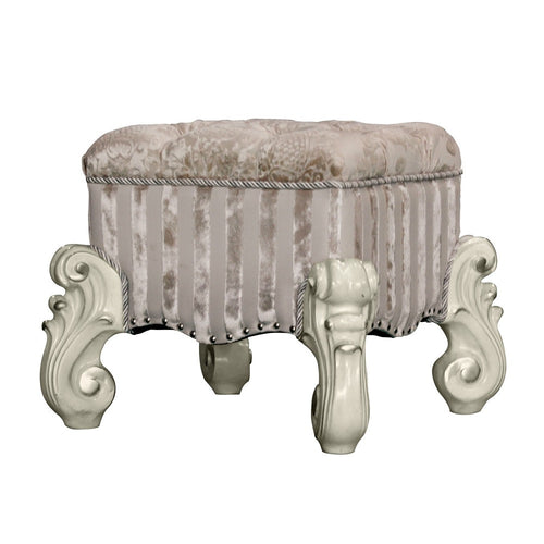 ACME 21138 Versailles Vanity Stool, Ivory Fabric & Bone White  1