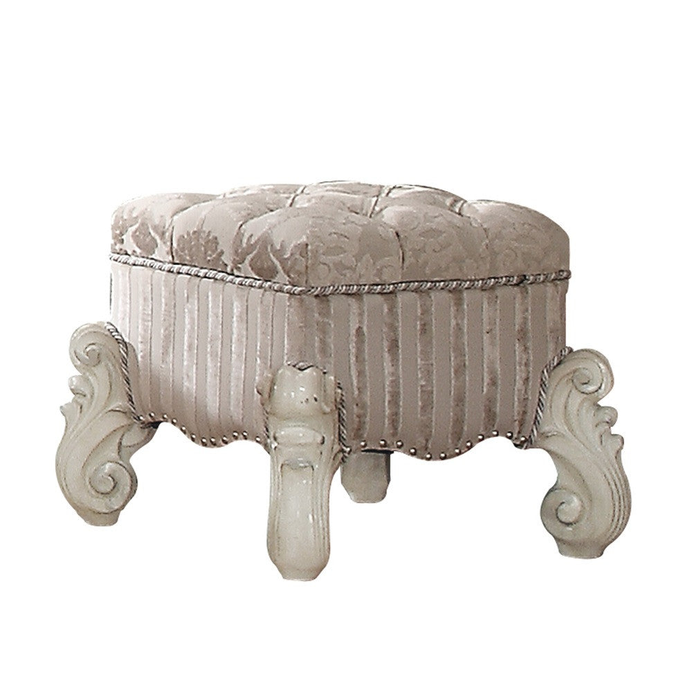 ACME 21138 Versailles Vanity Stool, Ivory Fabric & Bone White  2