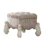 ACME 21138 Versailles Vanity Stool, Ivory Fabric & Bone White  2