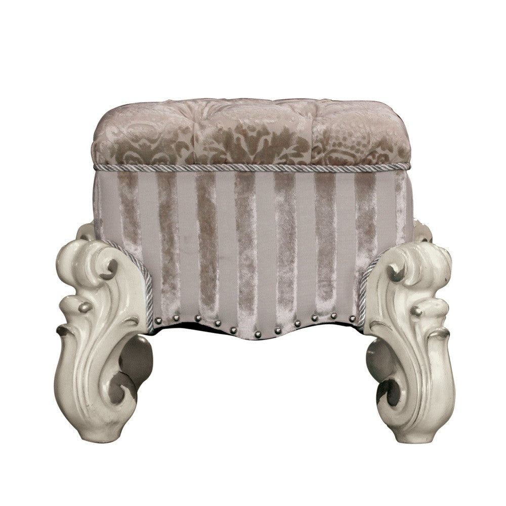 ACME 21138 Versailles Vanity Stool, Ivory Fabric & Bone White  3