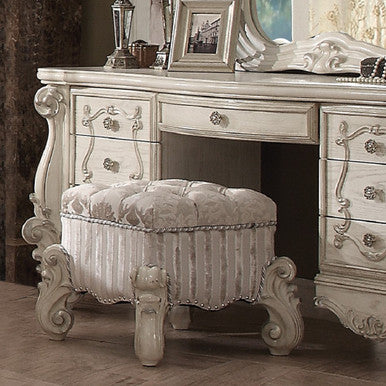ACME 21138 Versailles Vanity Stool, Ivory Fabric & Bone White