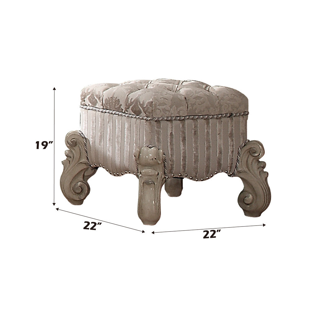 ACME 21138 Versailles Vanity Stool, Ivory Fabric & Bone White  4