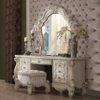 ACME 21138 Versailles Vanity Stool, Ivory Fabric & Bone White  5