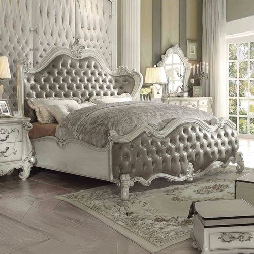 ACME 21144CK Versailles California King Bed, Vintage Gray PU & Bone White (1Set/3Ctn)