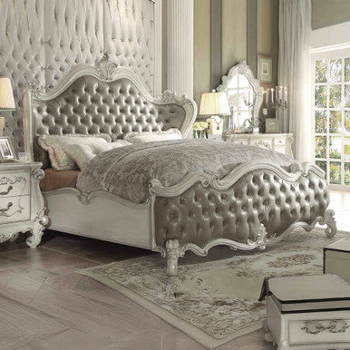 ACME 21144CK Versailles California King Bed, Vintage Gray PU & Bone White (1Set/3Ctn)