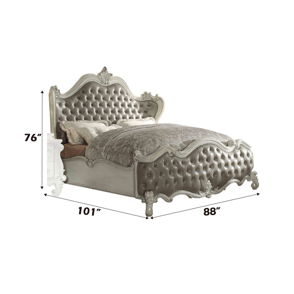 ACME 21144CK Versailles California King Bed, Vintage Gray PU & Bone White (1Set/3Ctn)  2