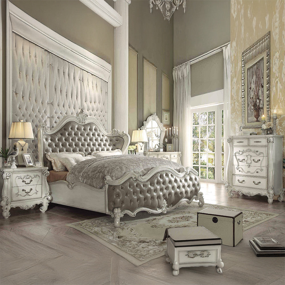 ACME 21144CK Versailles California King Bed, Vintage Gray PU & Bone White (1Set/3Ctn)  4