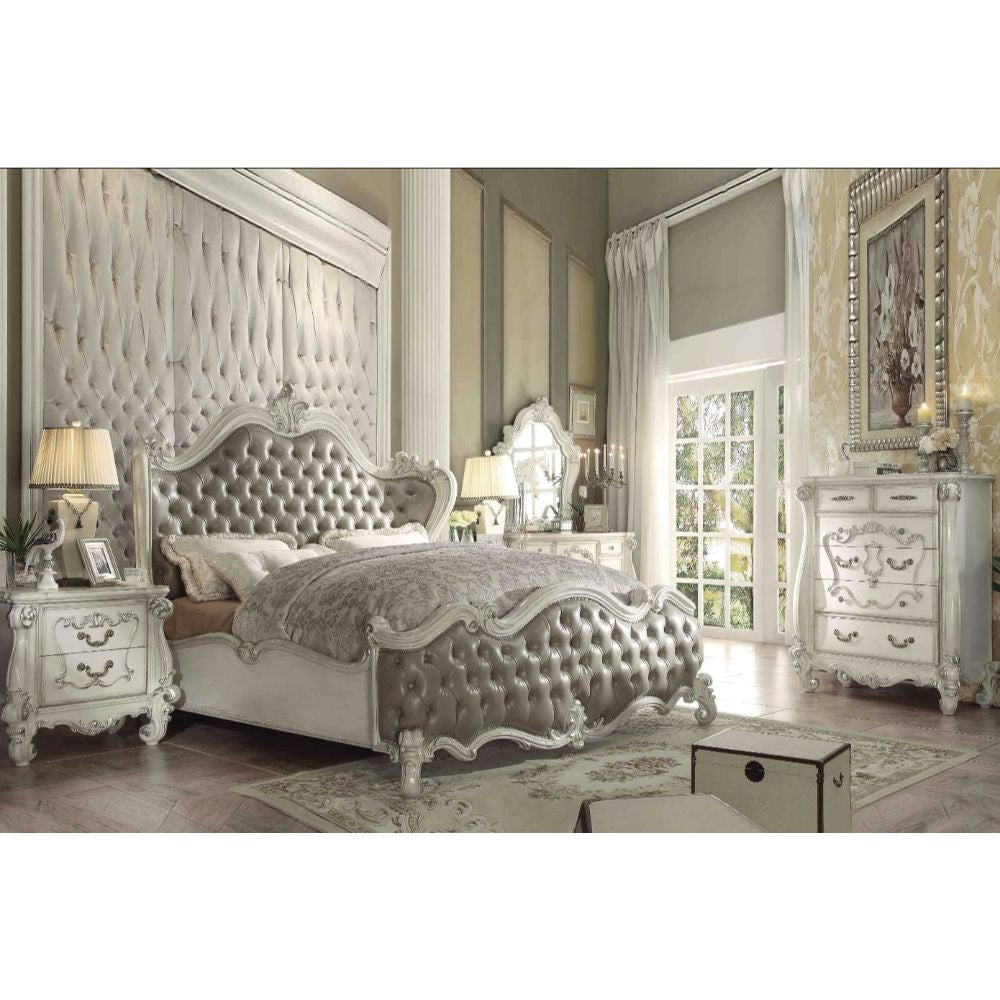 ACME 21147EK Versailles Eastern King Bed, Vintage Gray PU & Bone White (1Set/3Ctn)  1