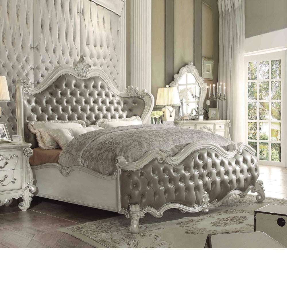 ACME 21150Q Versailles Queen Bed, Vintage Gray PU & Bone White (1Set/3Ctn)  2