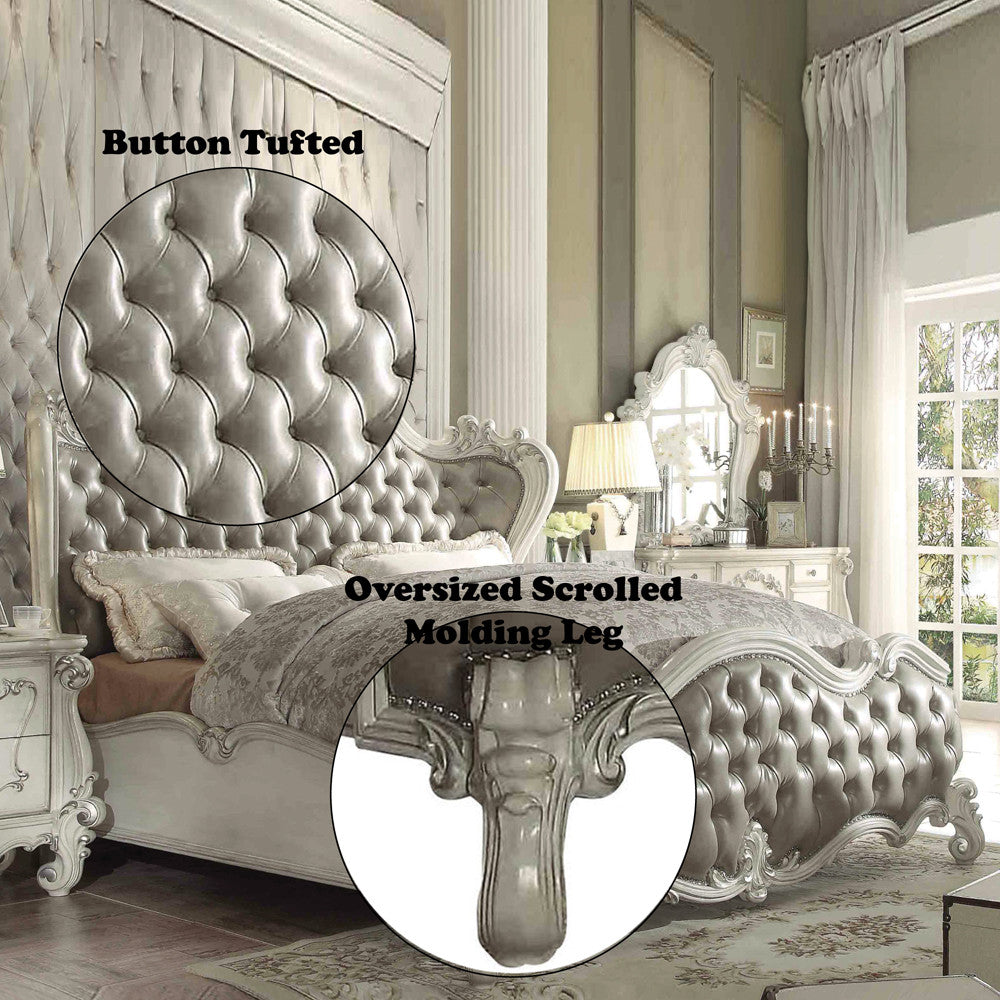 ACME 21150Q Versailles Queen Bed, Vintage Gray PU & Bone White (1Set/3Ctn)  4