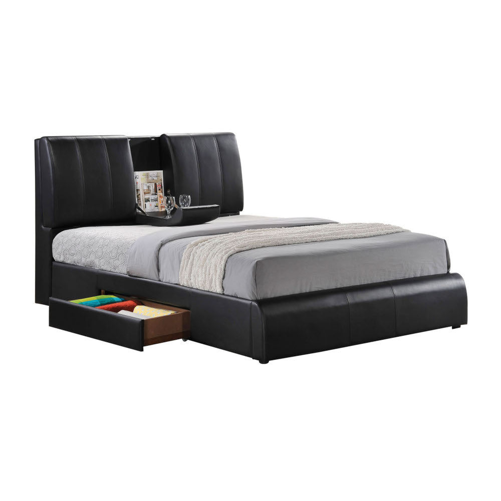 ACME 21266EK Kofi Eastern King Black PU Bed with Drawer  1
