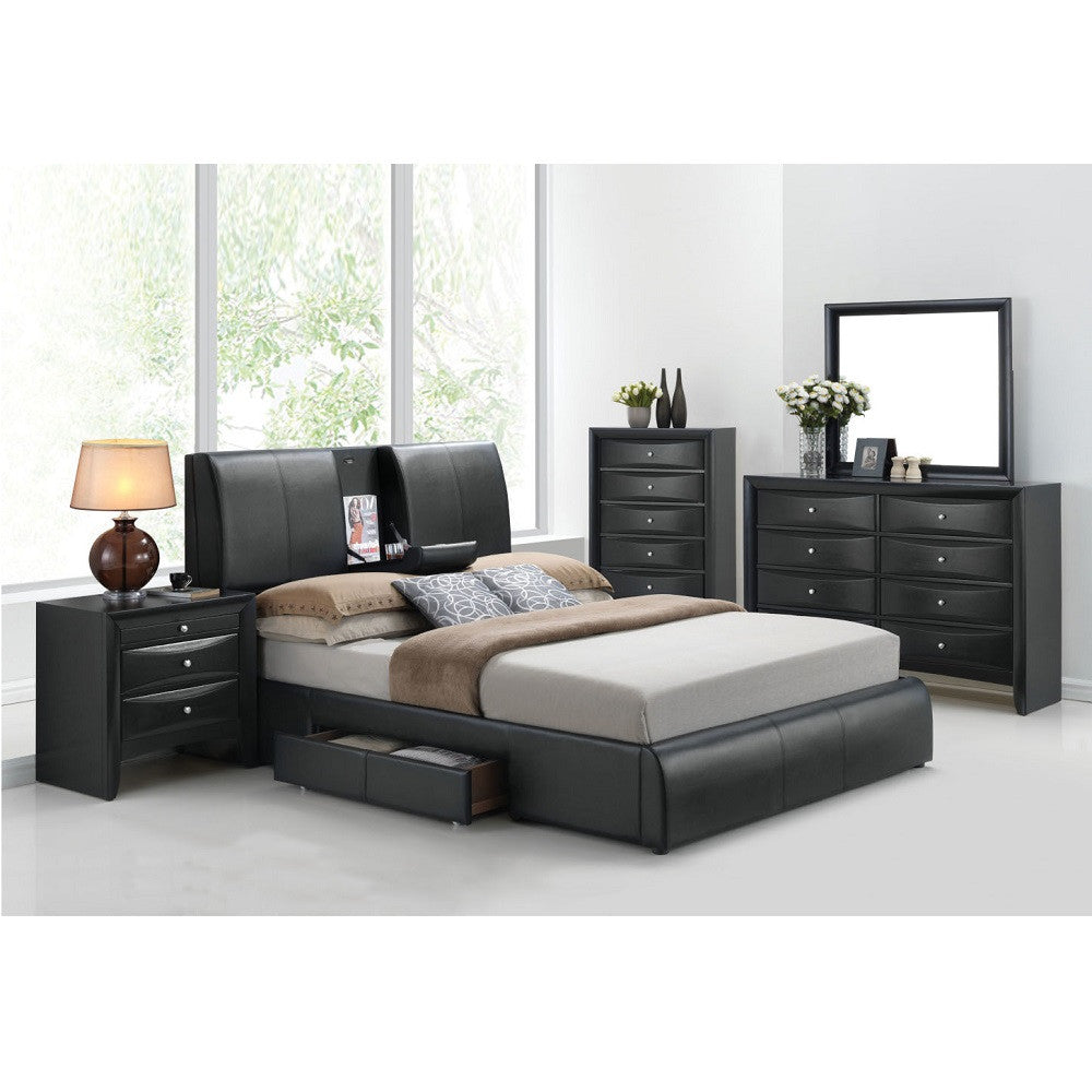 ACME 21266EK Kofi Eastern King Black PU Bed with Drawer  2