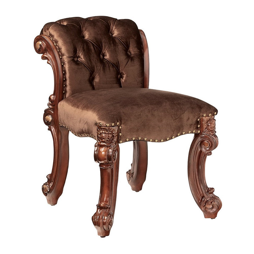 ACME 22010 Vendome Vanity Stool, Fabric & Cherry  1