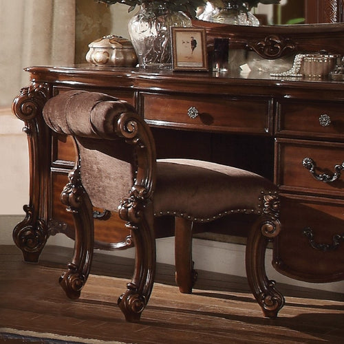 ACME 22010 Vendome Vanity Stool, Fabric & Cherry