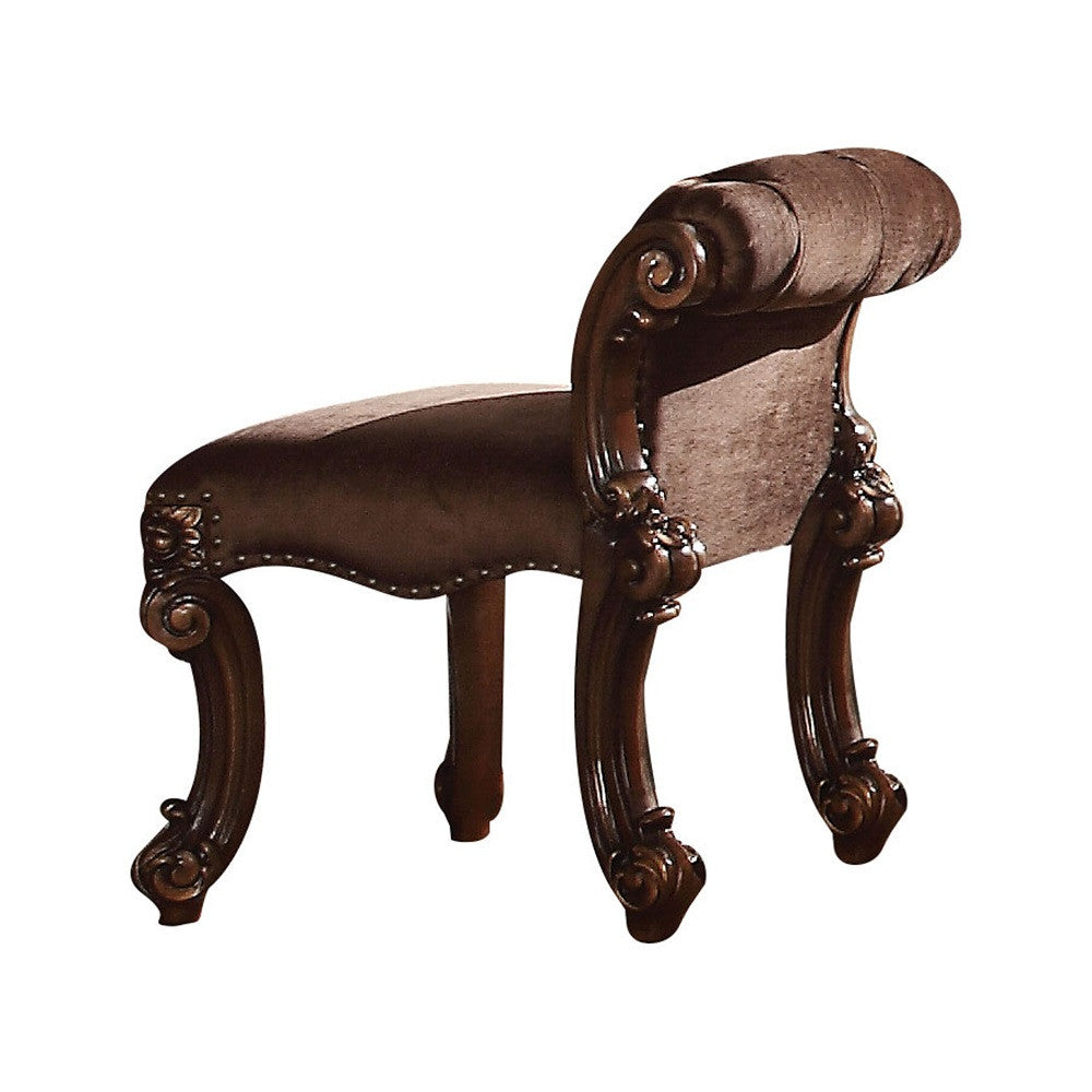 ACME 22010 Vendome Vanity Stool, Fabric & Cherry  3