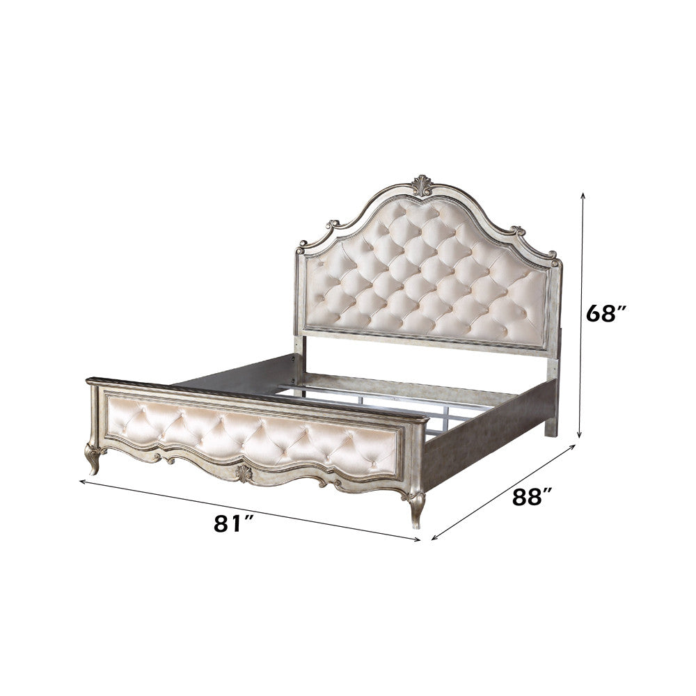 ACME 22197EK Esteban Eastern King Bed, Velvet & Antique Champagne
