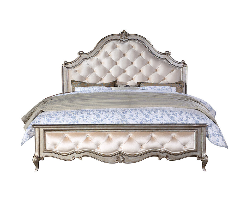 ACME 22197EK Esteban Eastern King Bed, Velvet & Antique Champagne