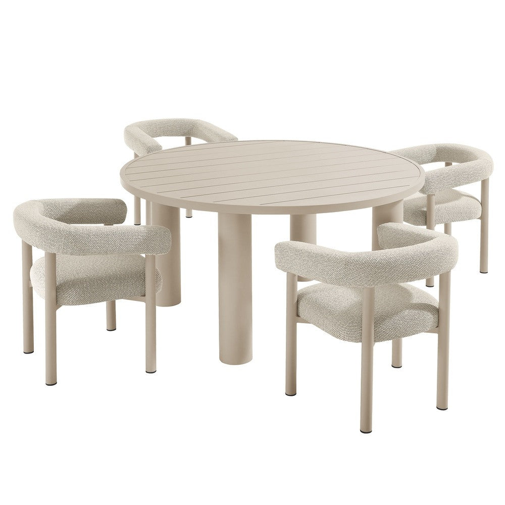 Modway EEI-7063 Nautica 5-Piece Round Outdoor Patio Aluminum Dining Table and Chairs Set