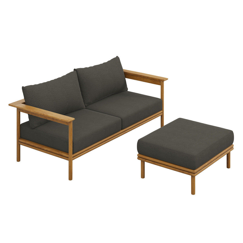 Modway EEI-7066 Wren 2-Piece Outdoor Patio Teak Wood Sofa and Ottoman Set