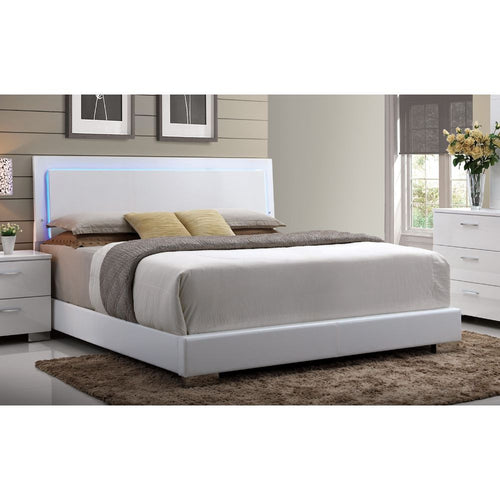 ACME 22637EK Lorimar Eastern King Bed (Headboard with LED), White PU & Chrome Leg (1Set/2Ctn)