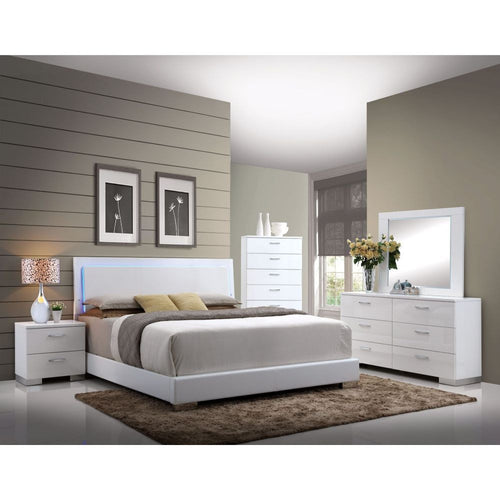 ACME 22640Q Lorimar Queen Bed (Headboard with LED), White PU & Chrome Leg (1Set/2Ctn)