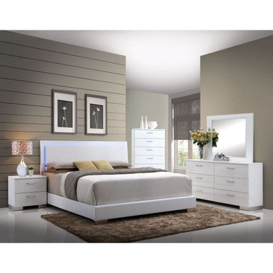 ACME 22640Q Lorimar Queen Bed (Headboard with LED), White PU & Chrome Leg (1Set/2Ctn)