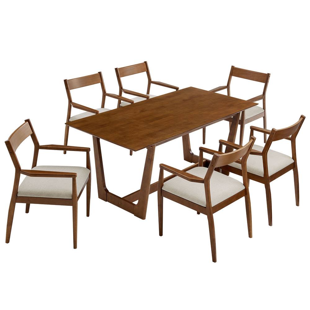 Modway EEI-7076 Solara 7-Piece Wood Dining Set with Fabric Upholstered Armchairs