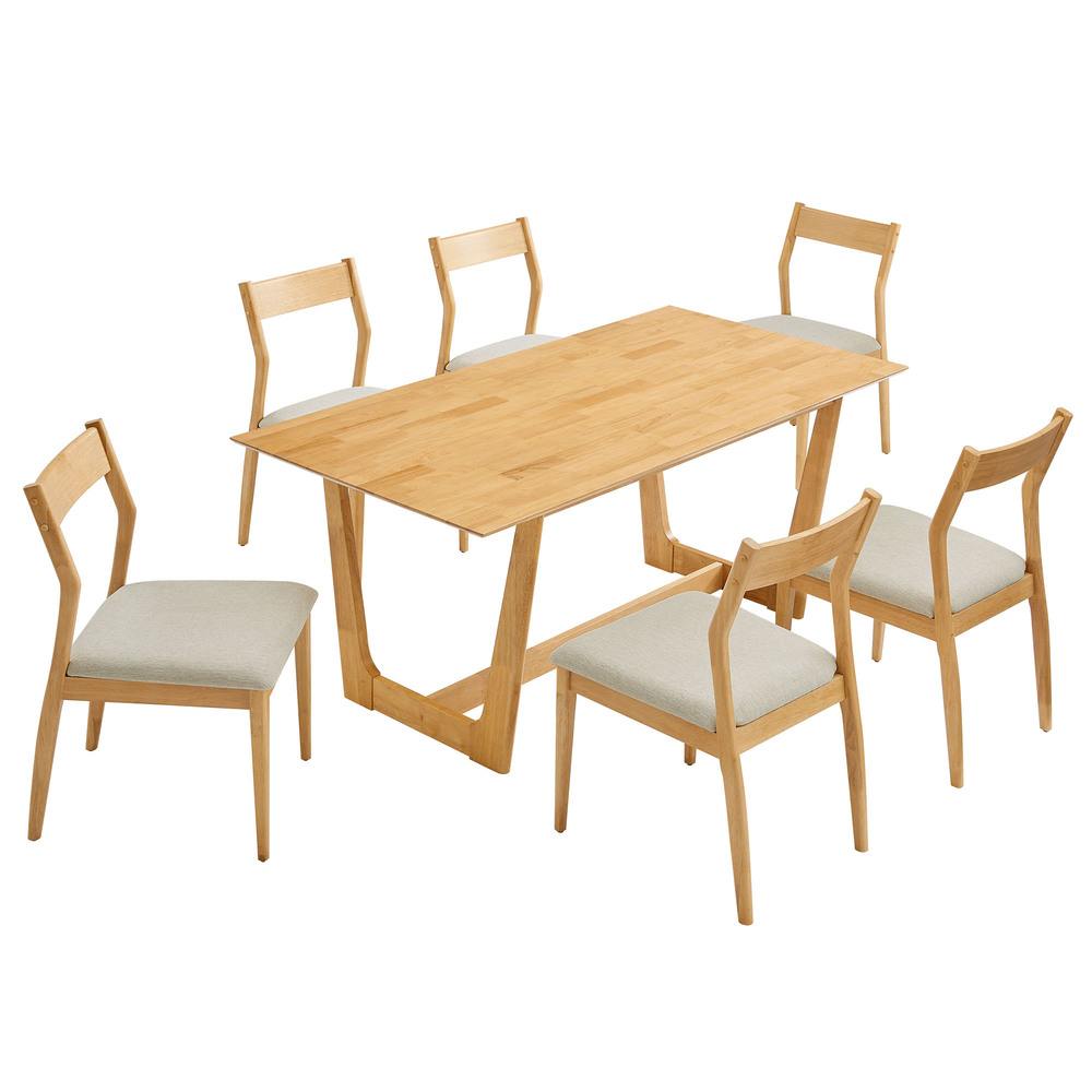 Modway EEI-7079 Solara 7-Piece Wood Dining Set with Fabric Upholstered Side Chairs