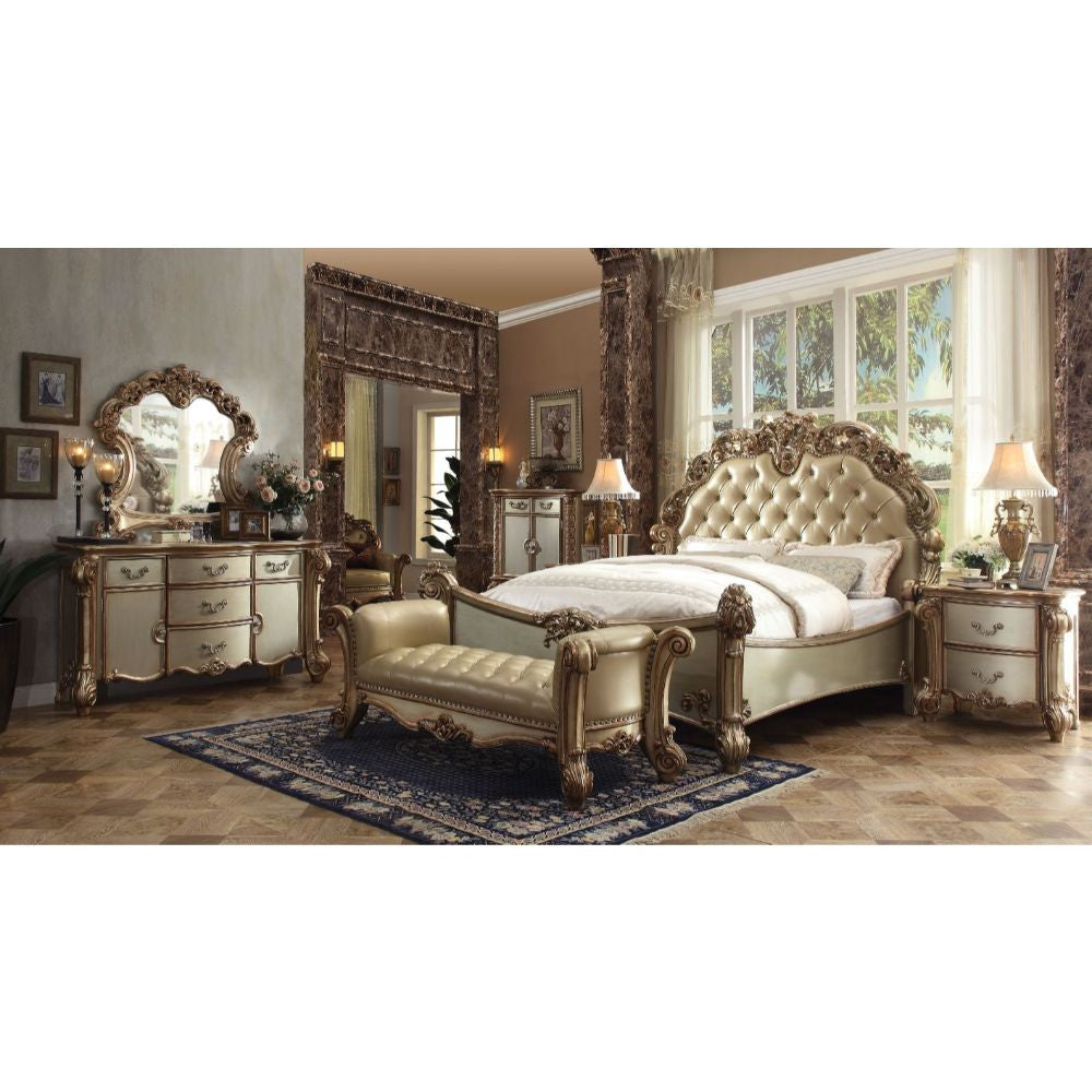 ACME 22994CK Vendome California King Bed, Bone PU & Gold Patina (1Set/3Ctn)