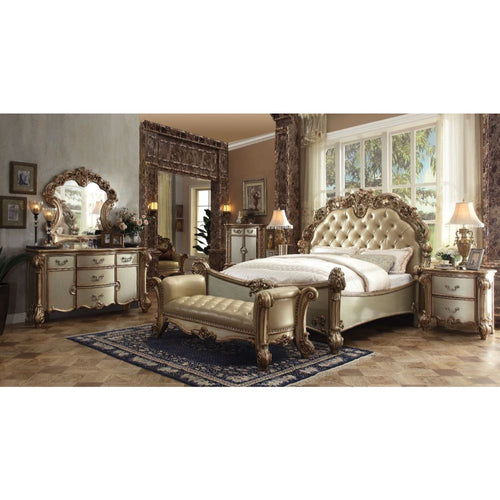 ACME 23000Q Vendome Queen Bed, Bone PU & Gold Patina (1Set/3Ctn)