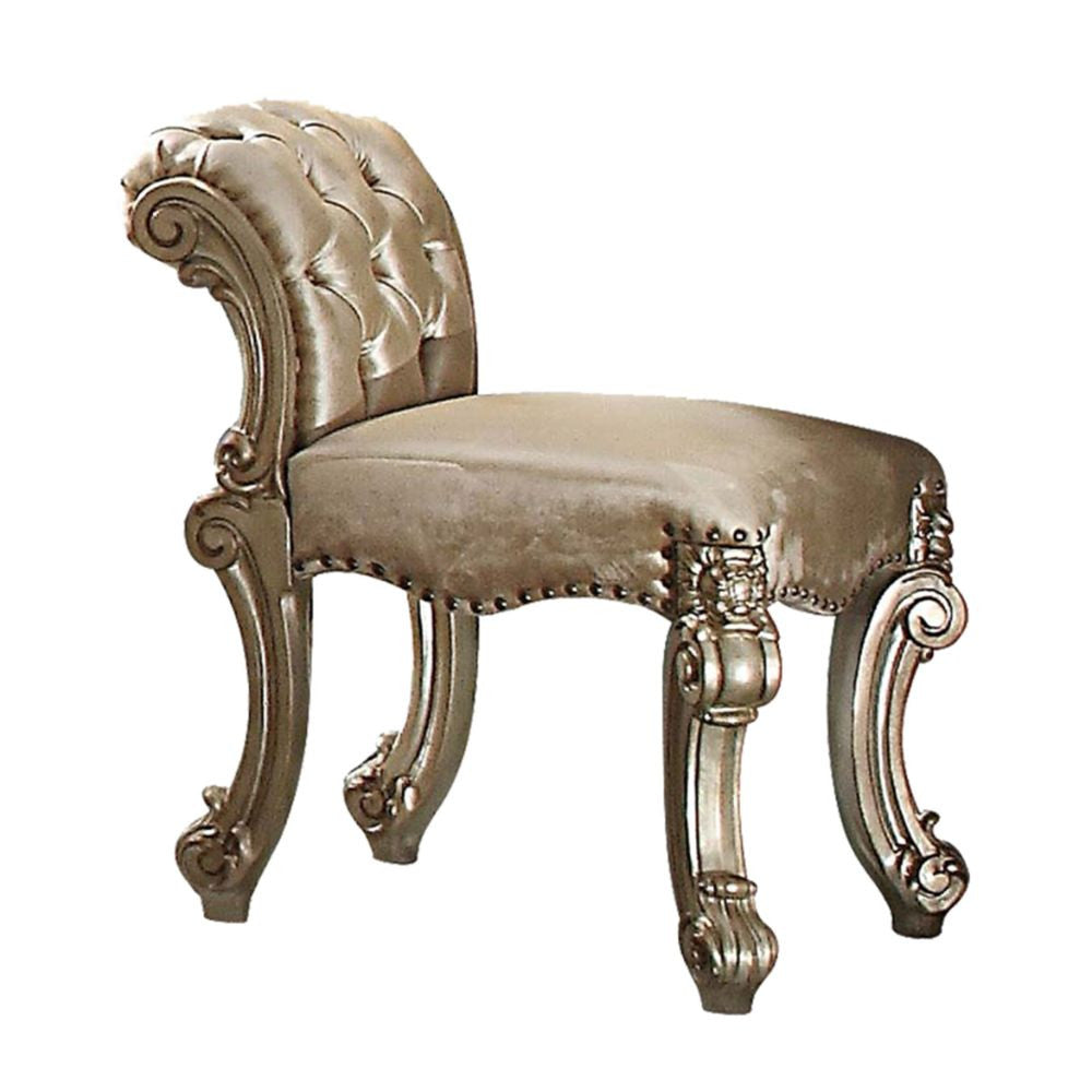ACME 23008 Vendome Vanity Stool, Fabric, Gold Patina & Bone