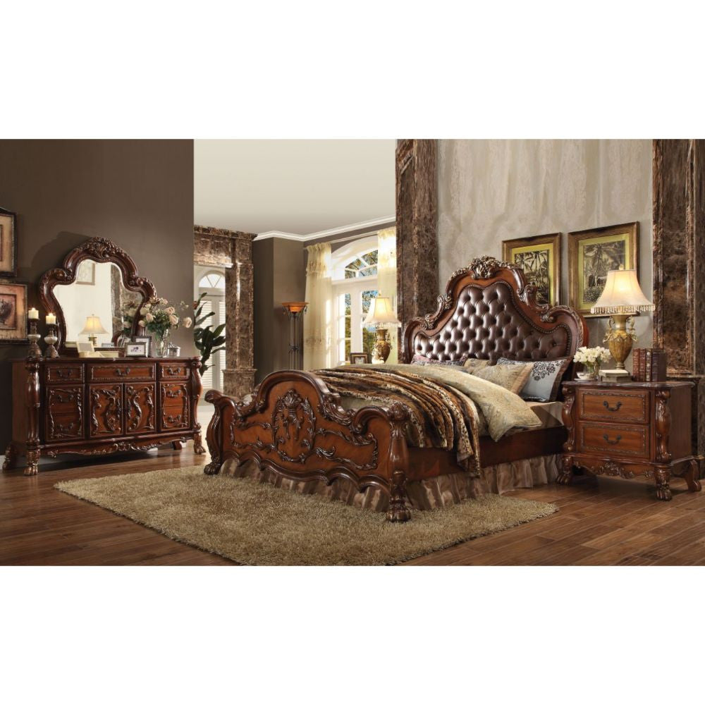 ACME 23134CK Dresden California King Bed, PU & Cherry Oak (1Set/3Ctn)