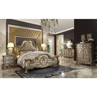 ACME 23154CK Dresden California King Bed, Bone PU & Gold Patina (1Set/3Ctn)