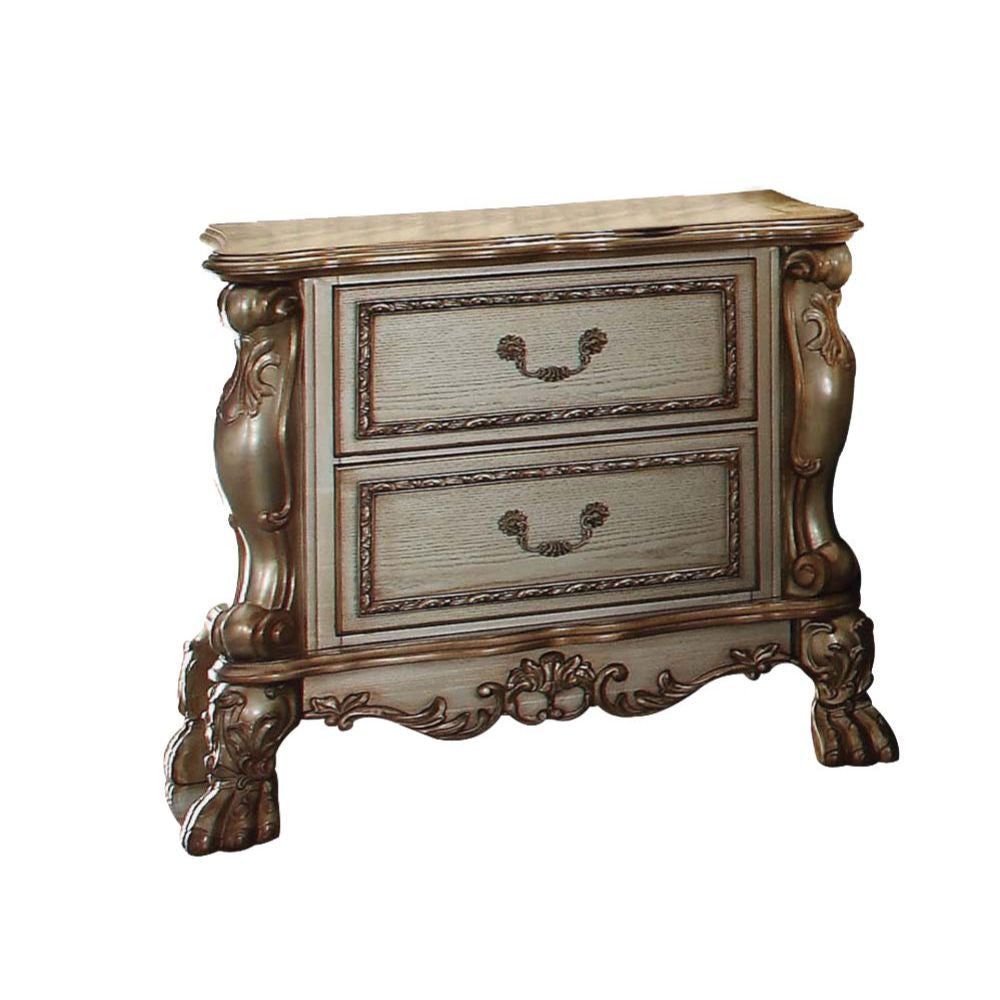 ACME 23163 Dresden Nightstand, Gold Patina & Bone