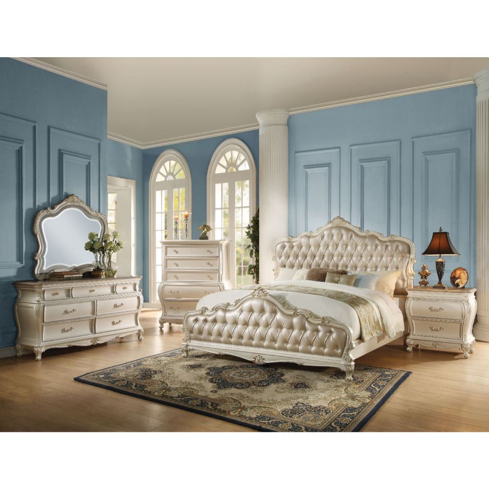 ACME 23537EK Chantelle Eastern King Bed, Rose Gold PU & Pearl White (1Set/3Ctn)