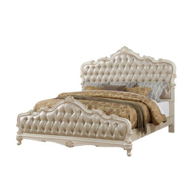 ACME 23537EK Chantelle Eastern King Bed, Rose Gold PU & Pearl White (1Set/3Ctn)