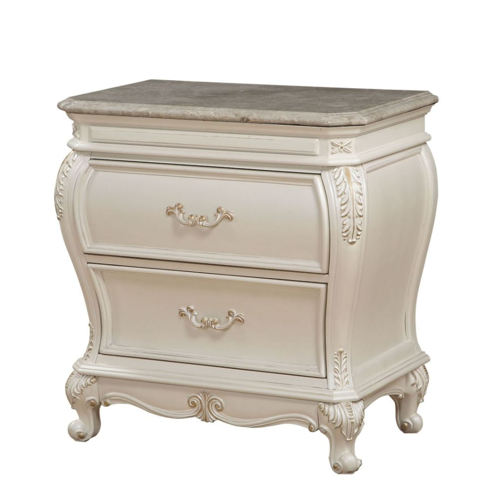 ACME 23543 Chantelle Nightstand with Granite Top, Pearl White