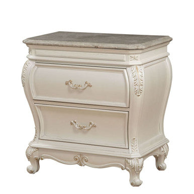 ACME 23543 Chantelle Nightstand with Granite Top, Pearl White