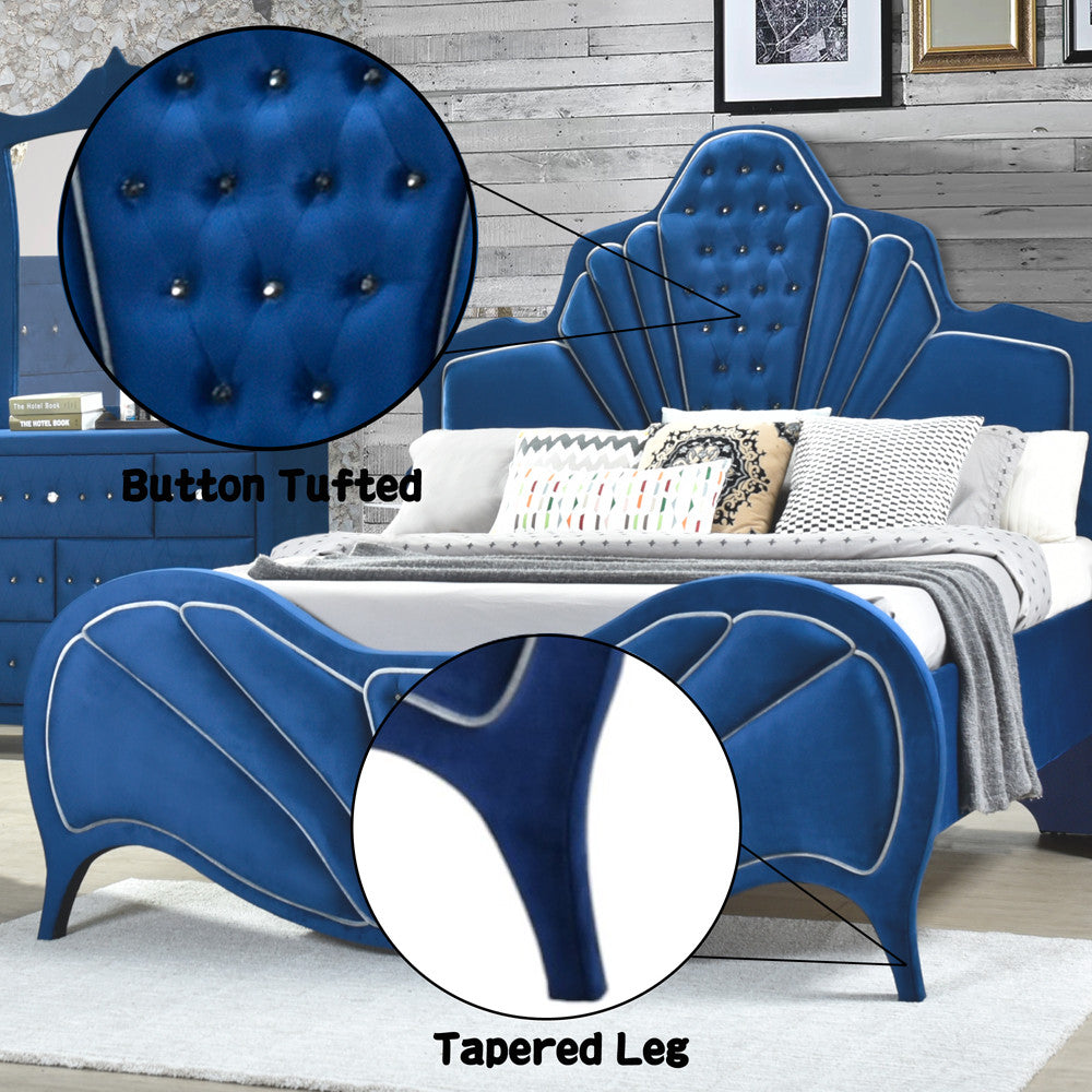 ACME 24220Q Dante Queen Bed, Blue Velvet