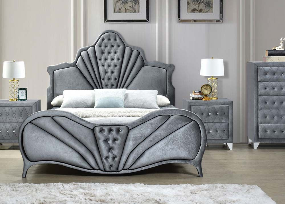 ACME 24227EK Dante Eastern King Bed, Gray Velvet