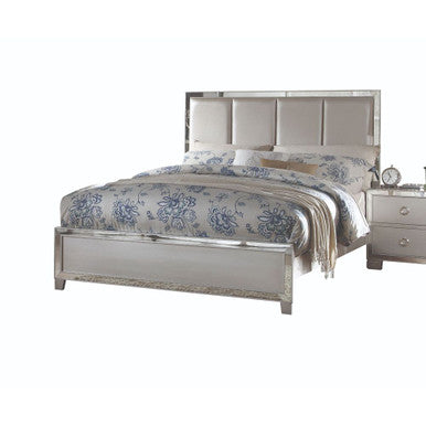 ACME 24830Q Voeville II Queen Bed (Padded Headboard), Platinum PU & Platinum (1Set/3Ctn)