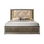 ACME 25317EK Skylar Eastern King Bed with Storage, LED, PU & Dark Champagne