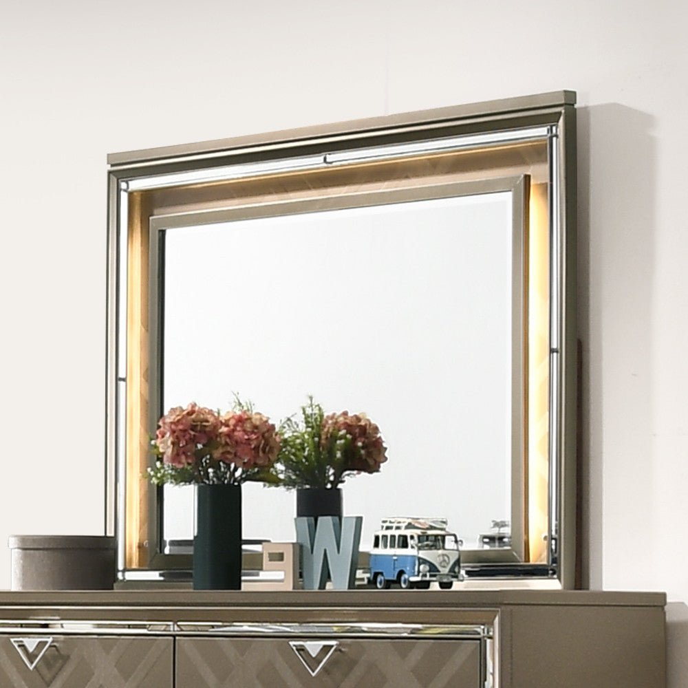 ACME 25324 Skylar Mirror with LED, LED & Dark Champagne