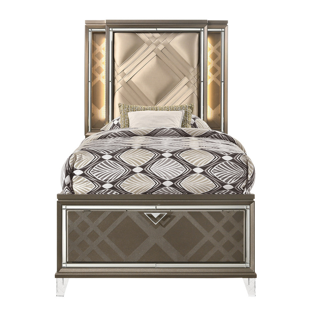 ACME 25335F Skylar Full Bed with Storage, LED, PU & Dark Champagne
