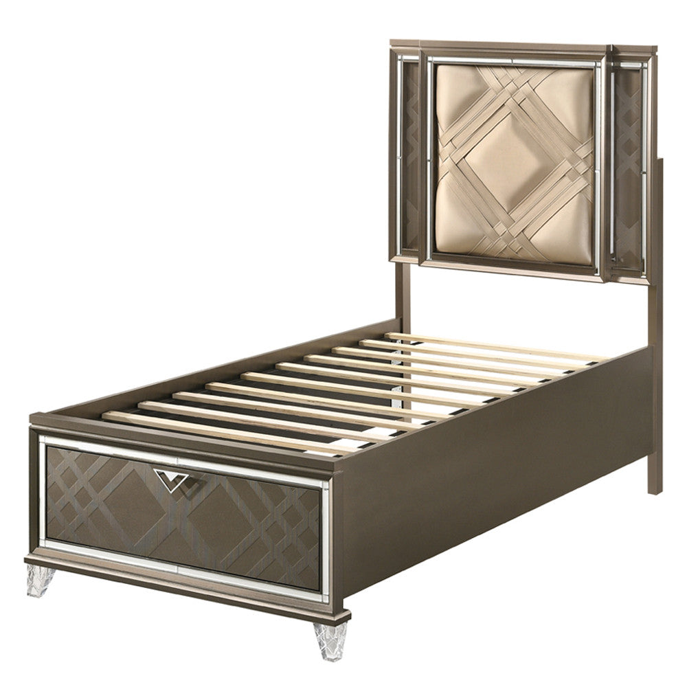 ACME 25335F Skylar Full Bed with Storage, LED, PU & Dark Champagne