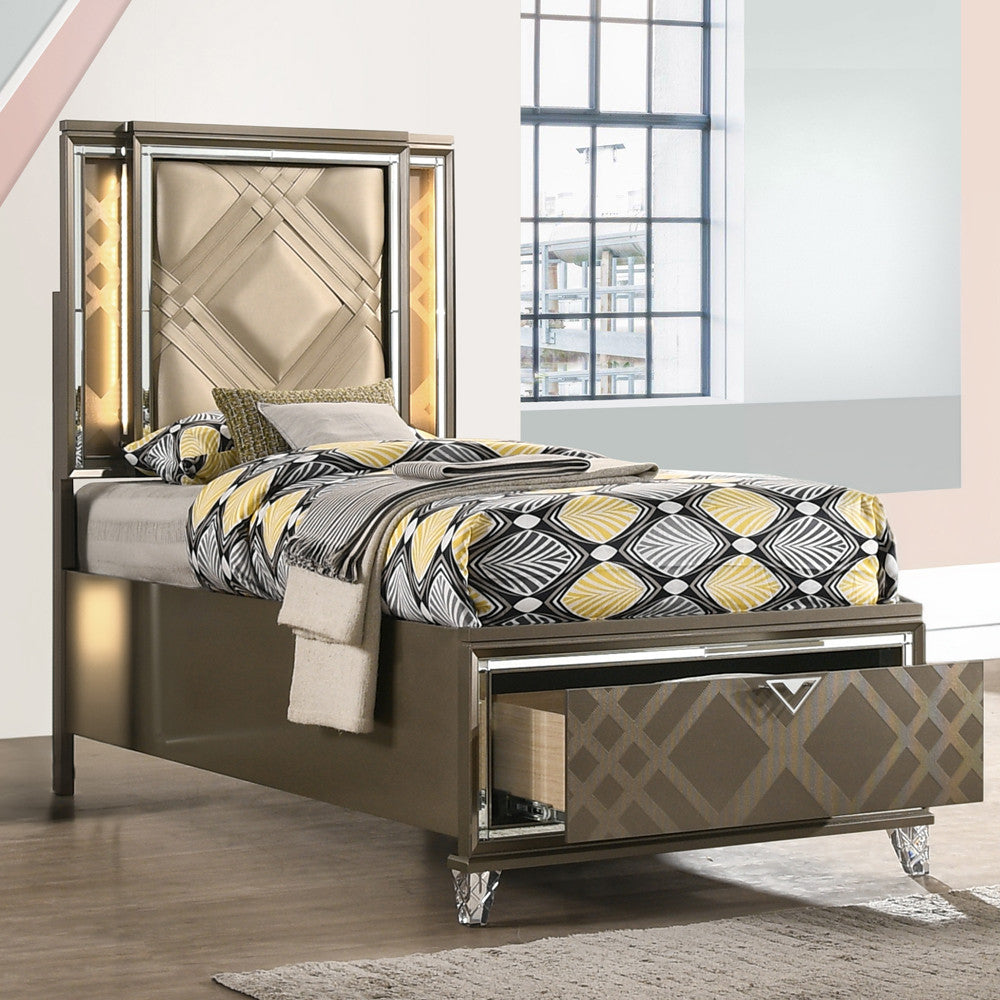 ACME 25335F Skylar Full Bed with Storage, LED, PU & Dark Champagne