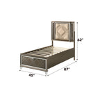ACME 25340T Skylar Twin Bed with Storage, LED, PU & Dark Champagne