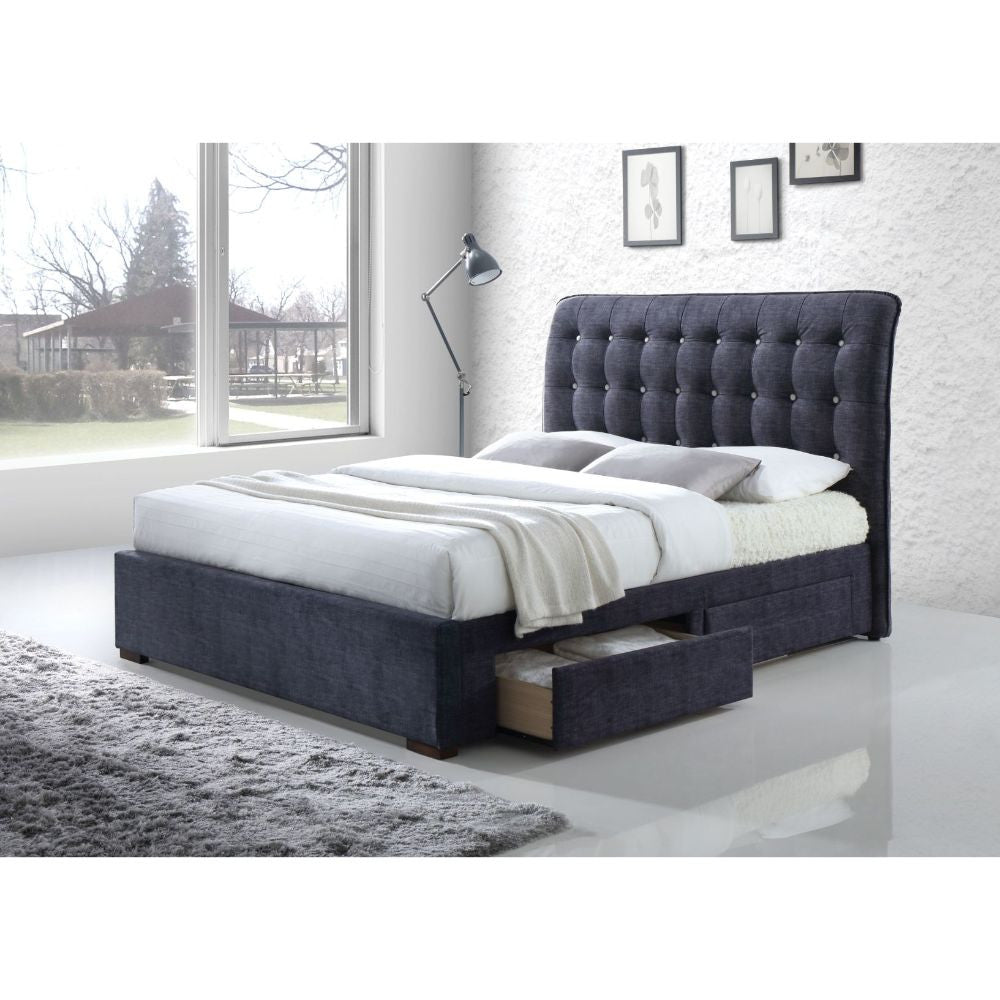 ACME 25677EK Drorit Eastern King Bed with Storage, Dark Gray Fabric (1Set/5Ctn)