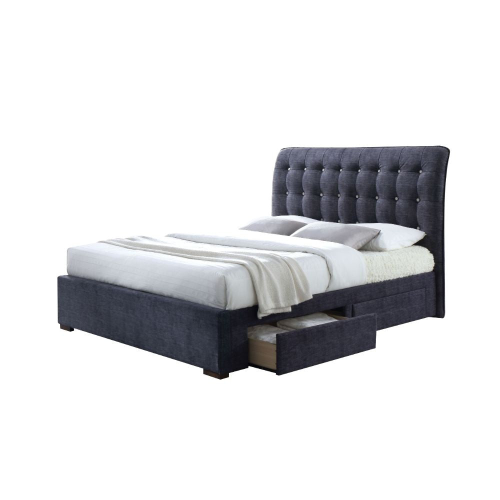 ACME 25677EK Drorit Eastern King Bed with Storage, Dark Gray Fabric (1Set/5Ctn)